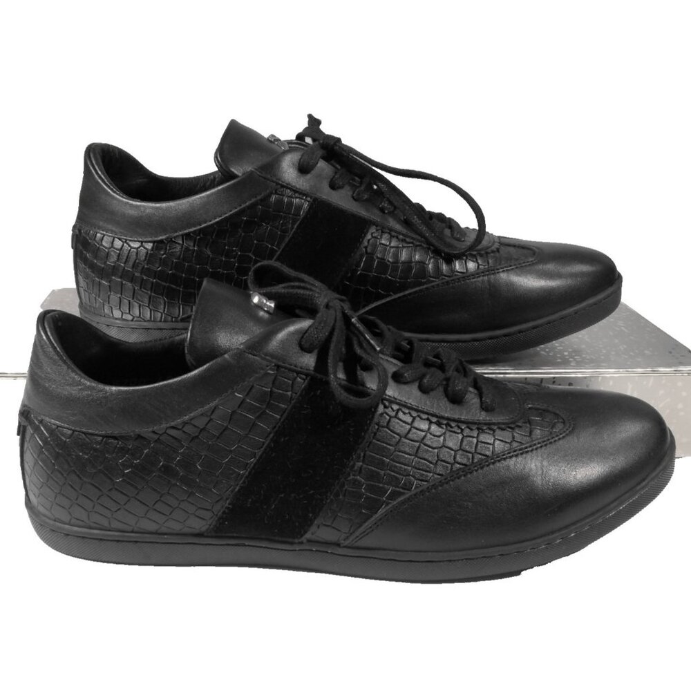 Stefano Ricci Men's Size 40 Black Leather Croc Eagle Suede Loafer Sneaker Shoes